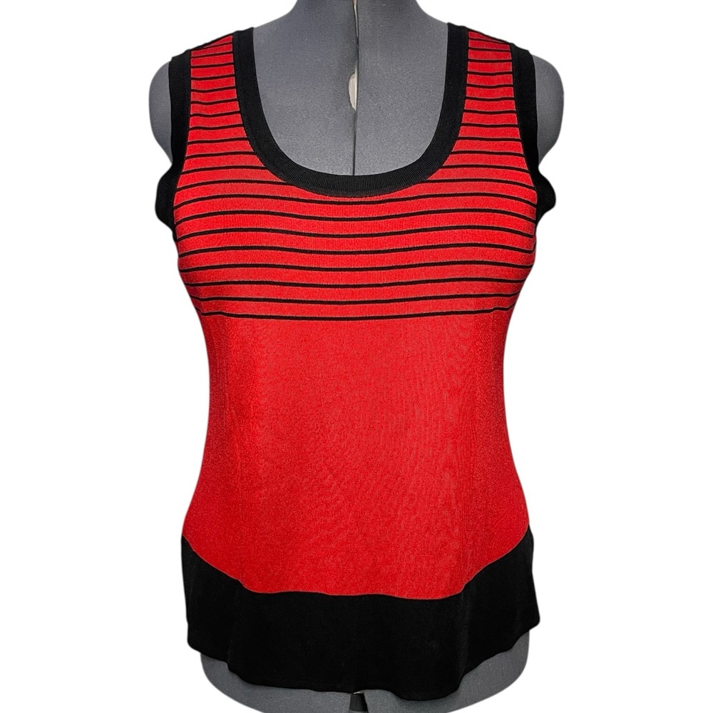 Exclusively Misook Red and Black Striped Tank Top Shirt Shell Womens Large L
